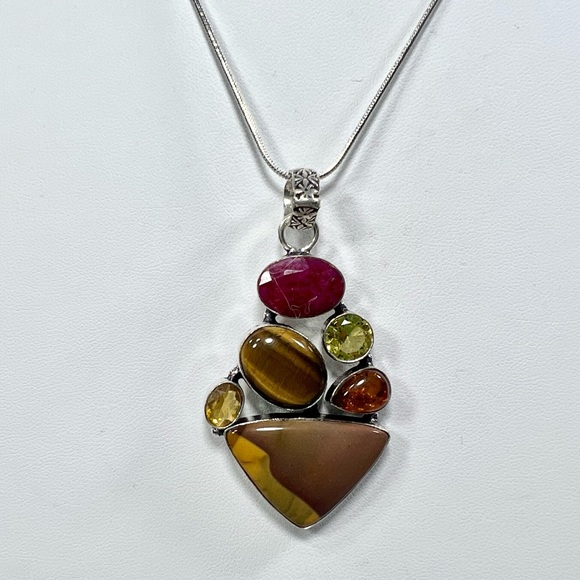 Mookaite Jasper Multi Stone 925 Gemstone Pendant - Picture 1 of 5